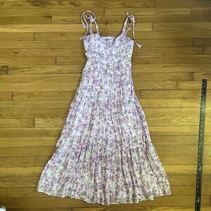 By the River Small Purple Floral Tie Strap Prairie Cottage Maxi Dress Flowy